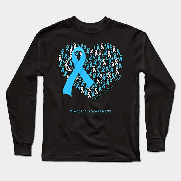 Faith Hope Love Diabetes Awareness Cancer Ribbon Heart Long Sleeve T-Shirt by AKIFOJWsk